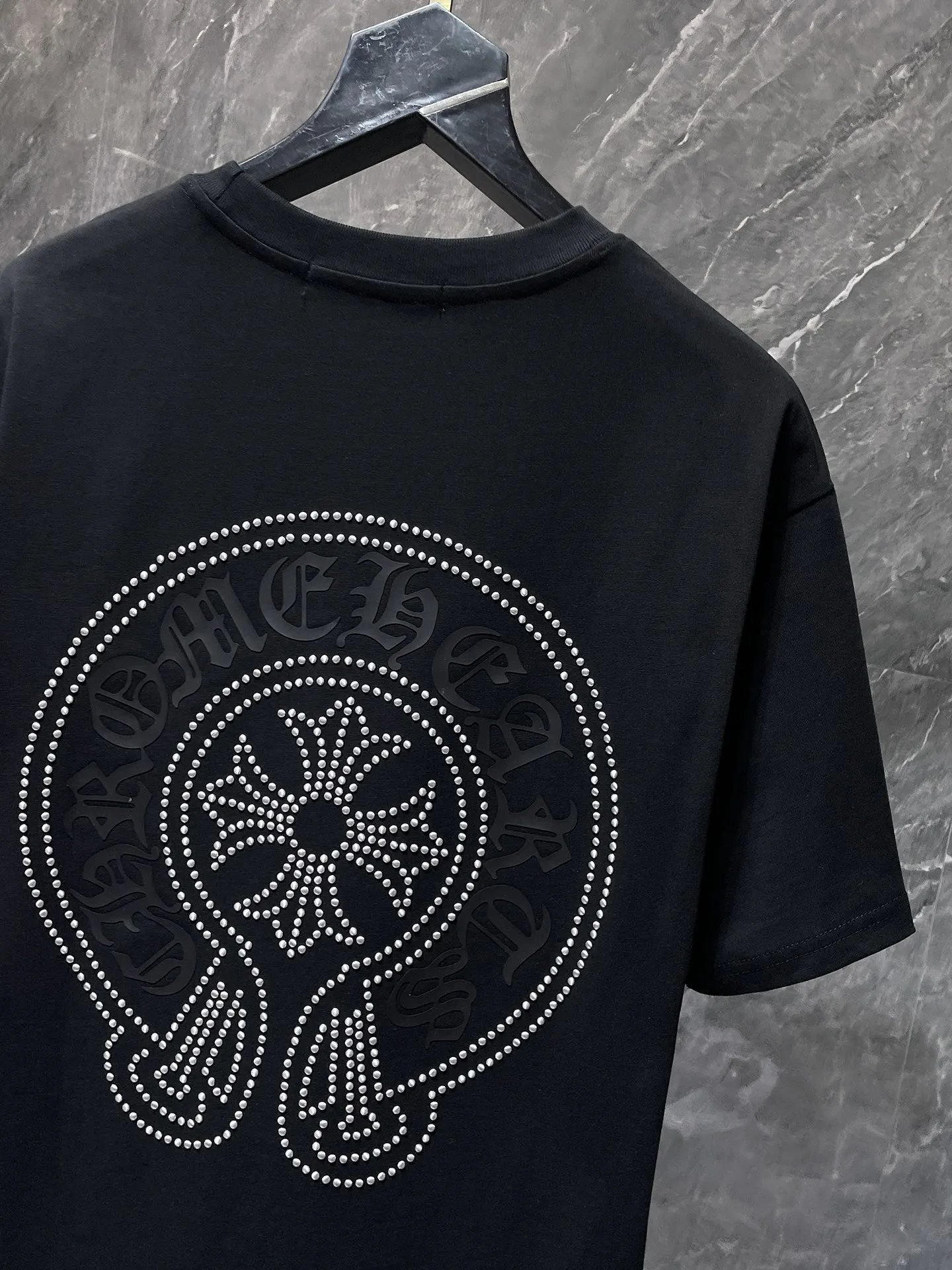 P180 New in summer Chrome Hearts 25ss High weight, environmentally friendly and high-quality top fabric 280g Chrome silicone hot diamond cross horseshoe short sleeves, counter synchronization, replica version 1:1 Recommended colors: white, black